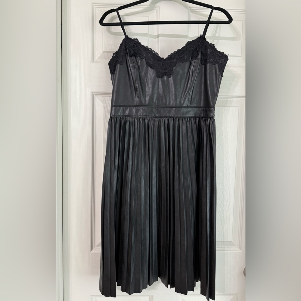 Express: Black Pleated Spaghetti Strap Dress.